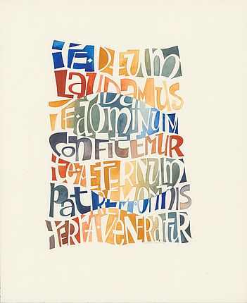Margaret Morgan, Te Deum Laudamus, 1994. Akademie der Künste, Berlin, Berliner Sammlung Kalligraphie, BSK, Nr. 422. CC BY-NC-ND. Margaret Morgan, Te Deum Laudamus, 1994. Akademie der Künste, Berlin, Berliner Sammlung Kalligraphie, BSK, Nr. 422. CC BY-NC-ND.