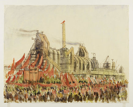 Oskar Nerlinger, 1. Mai - Feier im Eisenhüttenkombinat Ost, Aquarell und Federzeichnung über Bleistift, 1929-1930. Akademie der Künste, Berlin, Kunstsammlung, Inventar-Nr. Nerlinger 1493. © S. Nerlinger. Rechte vorbehalten – Freier Zugang. Oskar Nerlinger, 1. Mai - Feier im Eisenhüttenkombinat Ost, Aquarell und Federzeichnung über Bleistift, 1929-1930. Akademie der Künste, Berlin, Kunstsammlung, Inventar-Nr. Nerlinger 1493. © S. Nerlinger. Rechte vorbehalten – Freier Zugang.