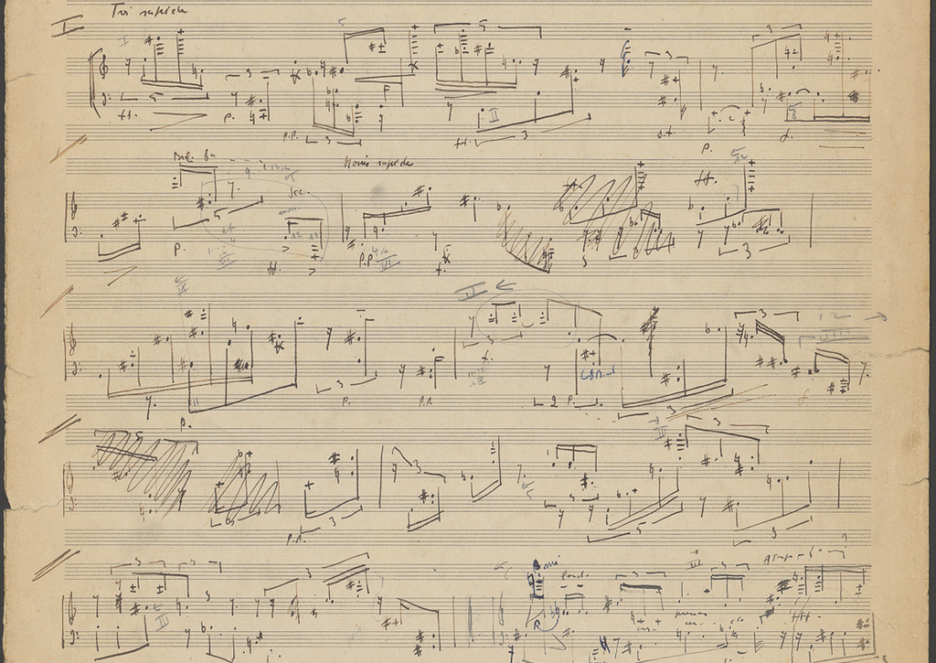 Jean Barraqué, Sonata pour piano. Particell draft, p. 1, 1950/52. Akademie der Künste, Berlin, Jean Barraqué Archive 18 © Association Jean Barraqué, Paris, and Akademie der Künste, Berlin. CC BY-NC-ND.