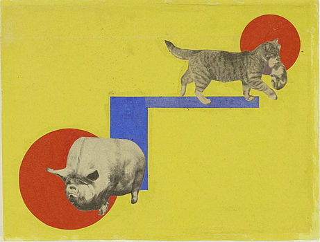 Alice Lex-Nerlinger, Schwein und Katze. Collage aus einem Bilderbuch, um 1928. Akademie der Künste, Berlin, Kunstsammlung, Inventar-Nr.: Lex-Nerlinger 3359. © S. Nerlinger Alice Lex-Nerlinger, Schwein und Katze. Collage aus einem Bilderbuch, um 1928. Akademie der Künste, Berlin, Kunstsammlung, Inventar-Nr.: Lex-Nerlinger 3359. © S. Nerlinger.