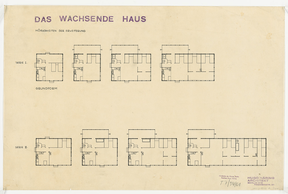 Hugo Häring, Das wachsende Haus, Entwurf für die Ausstellung Sonne, Luft und Haus für alle, Berlin 1931. Akademie der Künste, Berlin, Hugo-Häring-Archiv, Nr. 1244, Bl. 54/1, © VG Bild-Kunst, Bonn 2022 Hugo Häring, Das wachsende Haus, Entwurf für die Ausstellung Sonne, Luft und Haus für alle, Berlin 1931. Akademie der Künste, Berlin, Hugo-Häring-Archiv, Nr. 1244, Bl. 54/1, © VG Bild-Kunst, Bonn 2022